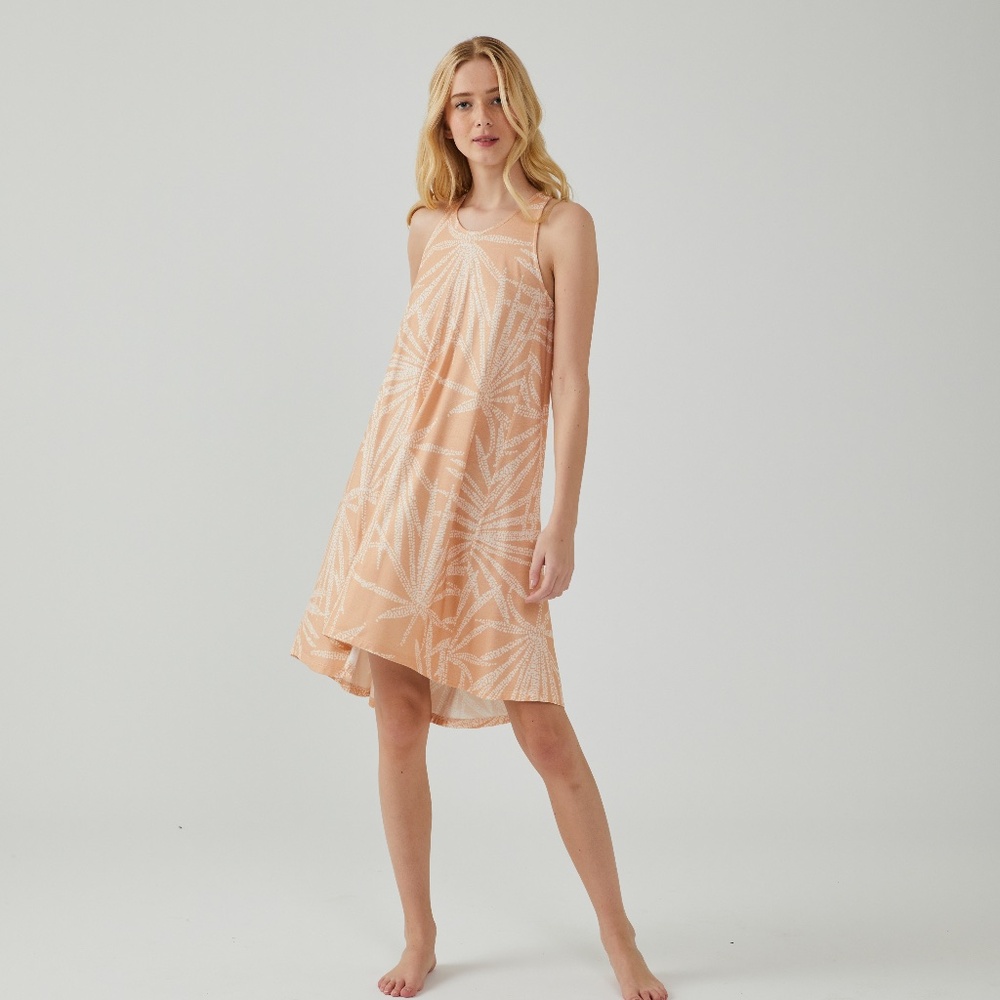 NWT Soft Peach Tropical Print Summer Dress | Sleeveless A-Line Casual Dress
